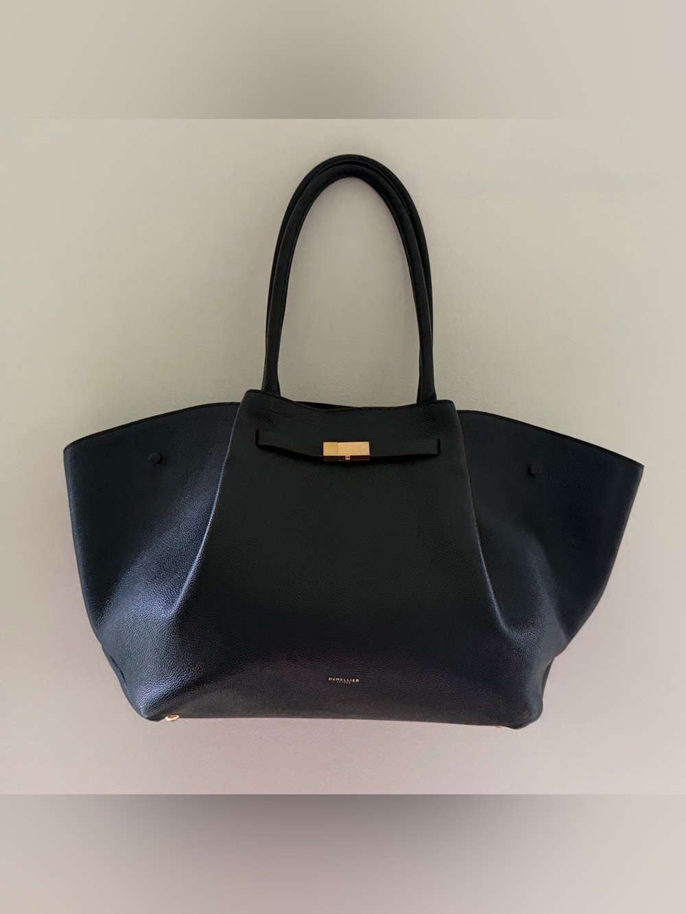 DeMellier Black Leather Large New York Tote with Gold Hardware